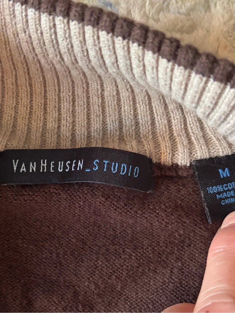 Van Heusen Brown Argyle Half-Zip Sweater